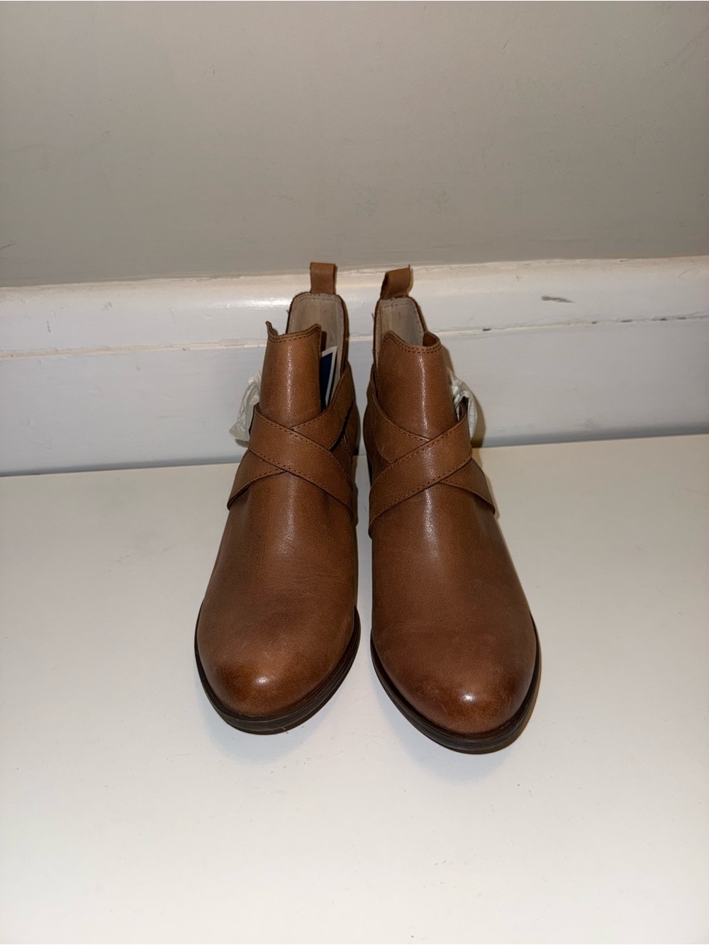 Marshalls Tan Cross-Strap Ankle Booties